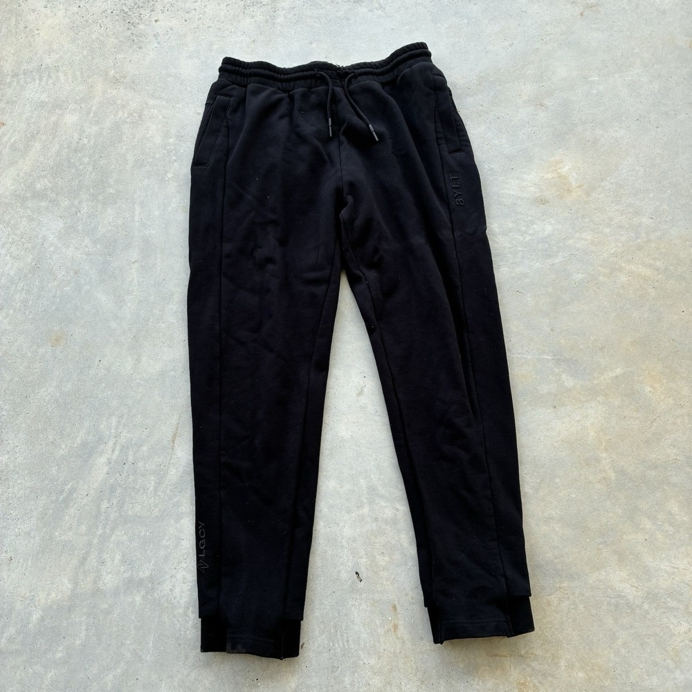 BYLT Core Lounge Pants Mens Large Black Joggers Drawstring Rib Cuff Embroidered